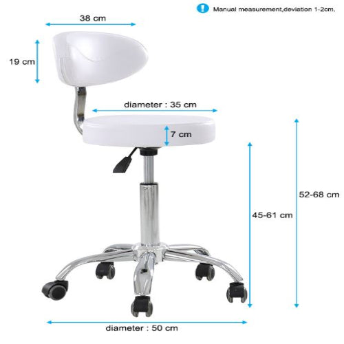 DongPin Derma Stool with Back rest, White Color (DP-9934)