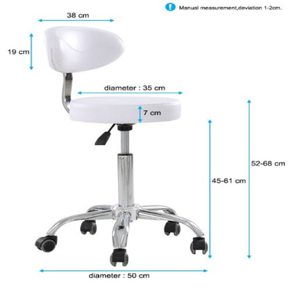 DongPin Derma Stool with Back rest, White Color (DP-9934)