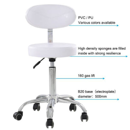 DongPin Derma Stool with Back rest, White Color (DP-9934)